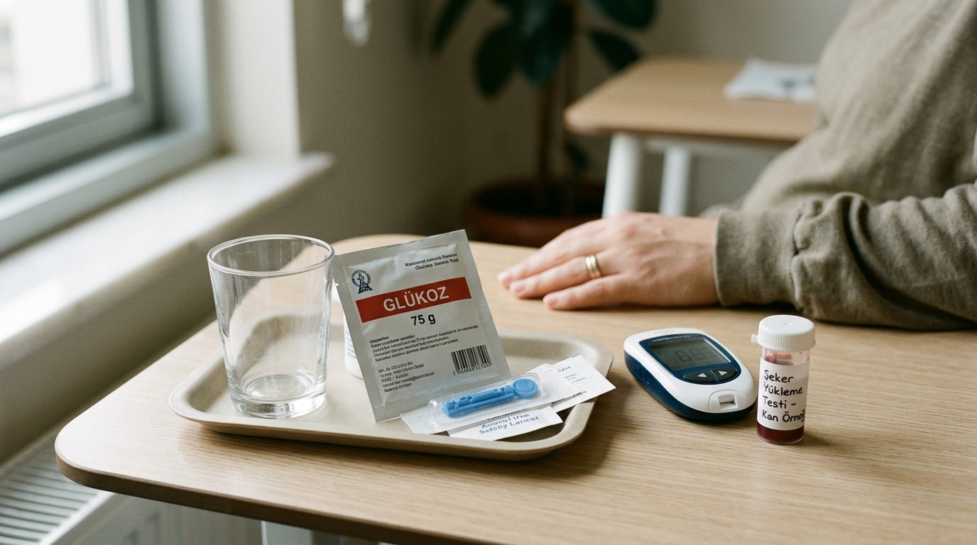 Gebelikte şeker yükleme testi sırasında klinikte kan örneği veren anne adayı